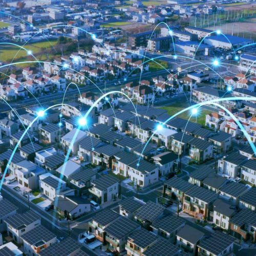 aerial view of solar panels on houses