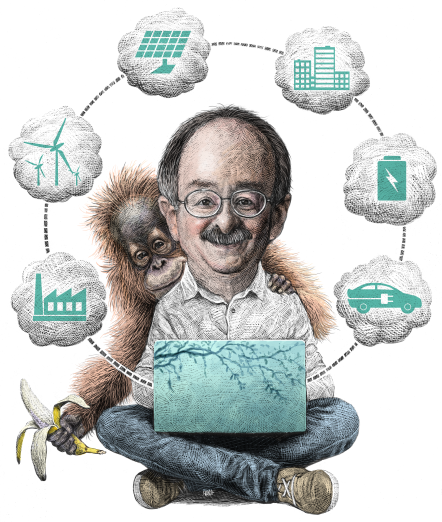 amory lovins on laptop with orangutan